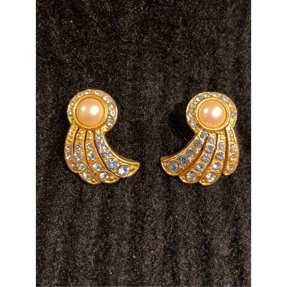 Art deco faux pearl rhinestone earrings